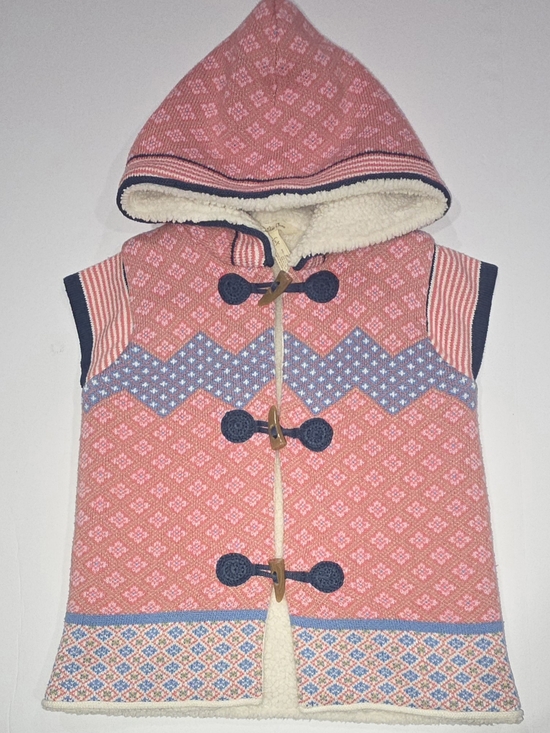Matilda Jane Other - Matilda Jane Pink Hooded Toggle Knit Vest with Blue Trim Size 8 Girls